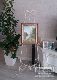 Белый металлический мольберт с завитками для картины Д-19