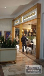 Металлическое обрамление входа с вертикальными планками золотистого оттенка Д-29