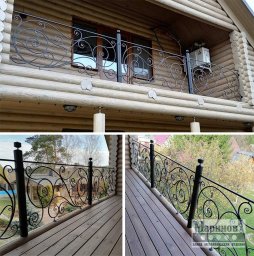 Кованое ограждение балкона с круглыми медальонами и спиральными вставками ПУ-29