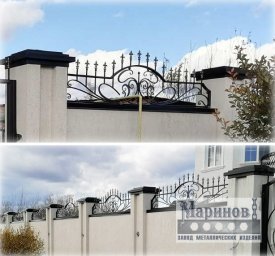 Металлическое навершие стены с арочным центром и крупными фигурными завитками З-11