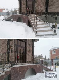 Кованые перила высокой наружной лестницы с фигурными балясинами П-46