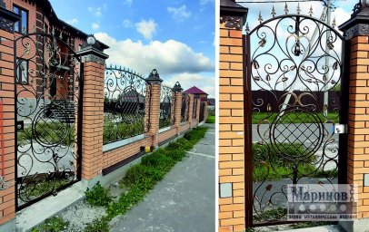 Ажурный металлический забор с круглыми медальонами и растительными завитками З-5
