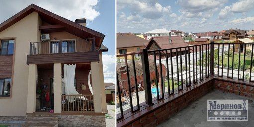 Чёрное металлическое ограждение балкона с прямыми вертикальными прутками ПУ-26