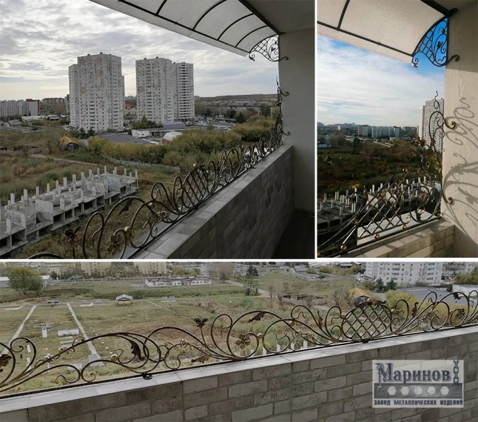 Широкий металлический козырёк балкона со светлой арочной кровлей К-19 — фото 1
