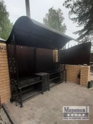 Металлический навес для зоны барбекю с арочной кровлей и глухими задними панелями М-4