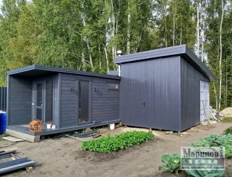 Садовый хозяйственный блок с серыми панелями и односкатной кровлей Б-21